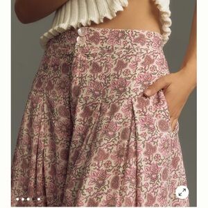 Anthropologie Pink Floral Wide-Leg Pants